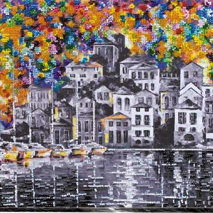 DIY Bead Embroidery Kit "A town wakes up" 14.2"x11.0" / 36.0x28.0 cm