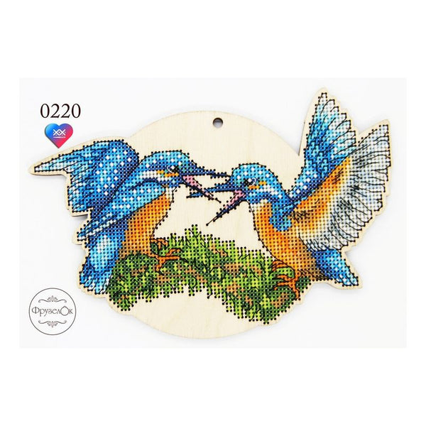 DIY Cross stitch kit on wood "Kingfisher" 7.2x4.7 in / 18.3x12.0 cm
