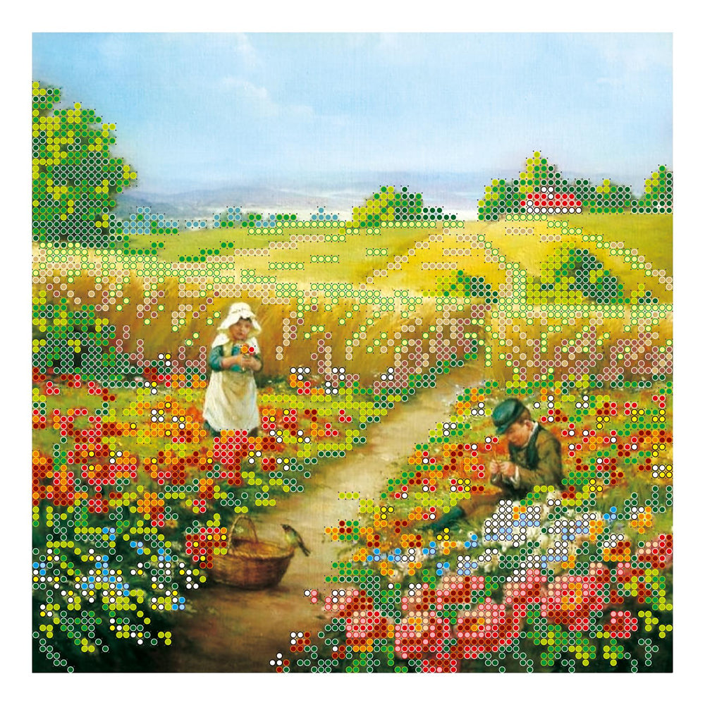 Canvas for bead embroidery "On The Lawn" 7.9"x7.9" / 20.0x20.0 cm