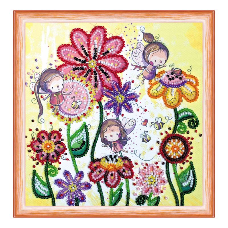 DIY Bead Embroidery Kit "Colored moths"  5.9"x5.9" / 15.0x15.0 cm