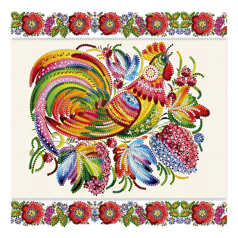 Canvas for bead embroidery "Deco cockerel" 7.9"x7.9" / 20.0x20.0 cm