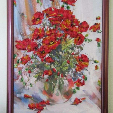DIY Bead Embroidery Kit "Poppies" 10.0"x13.8" / 25.5x35.0 cm