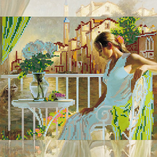 Canvas for bead embroidery "Morning in Venice" 11.8"x11.8" / 30.0x30.0 cm