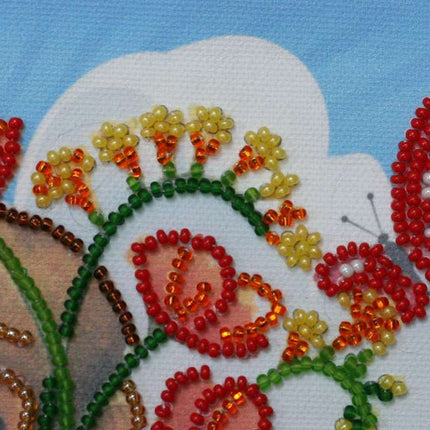 DIY Bead Embroidery Kit "Poppies bunch"  5.9"x5.9" / 15.0x15.0 cm