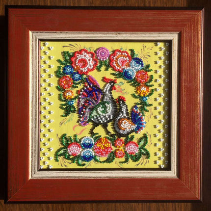 DIY Bead Embroidery Kit "Gorodets painting"  5.9"x5.9" / 15.0x15.0 cm