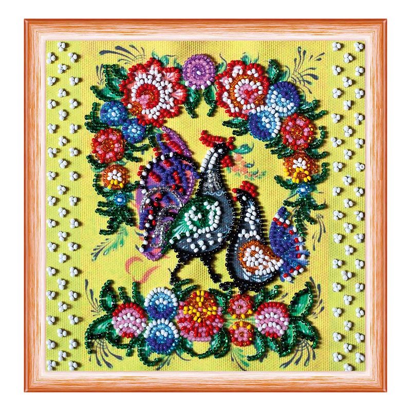 DIY Bead Embroidery Kit "Gorodets painting"  5.9"x5.9" / 15.0x15.0 cm