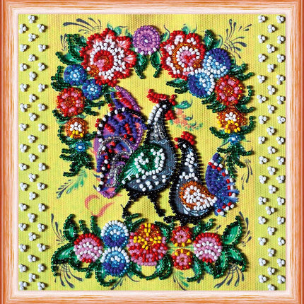 DIY Bead Embroidery Kit "Gorodets painting"  5.9"x5.9" / 15.0x15.0 cm