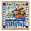 DIY Bead Embroidery Kit "s Hydrangea at window" 8.7"x8.7" / 22.0x22.0 cm