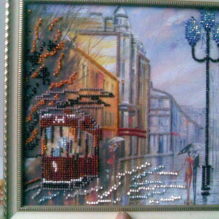 Canvas for bead embroidery "Rainy Evening" 7.9"x7.9" / 20.0x20.0 cm