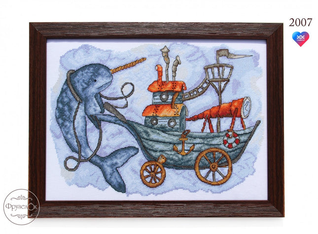 DIY Cross Stitch Kit "Narwhal" 13.8x9.4 in / 35.0x24.0 cm