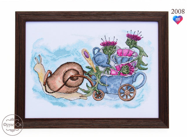 DIY Cross Stitch Kit "Snail with cups" 13.0x8.3 in / 33.0x21.0 cm
