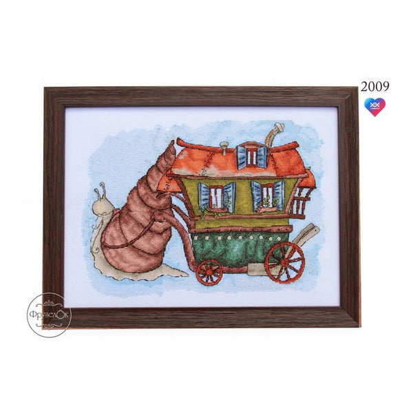 DIY Cross Stitch Kit "Snail with a house" 12.6x8.7 in / 32.0x22.0 cm