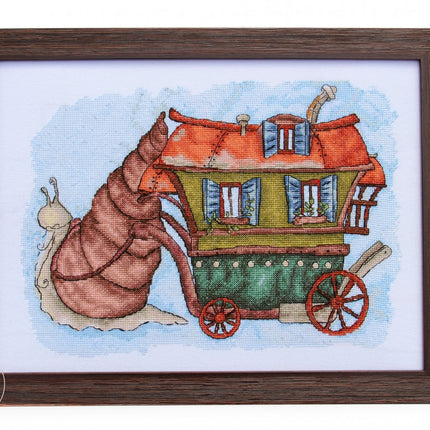 DIY Cross Stitch Kit "Snail with a house" 12.6x8.7 in / 32.0x22.0 cm