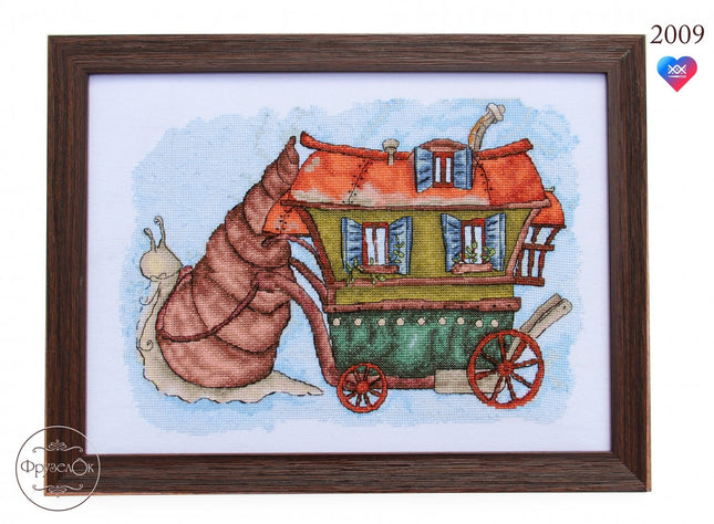 DIY Cross Stitch Kit "Snail with a house" 12.6x8.7 in / 32.0x22.0 cm