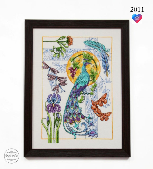 DIY Cross Stitch Kit "Peacock" 10.2x14.2 in / 26.0x36.0 cm