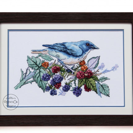 DIY Cross Stitch Kit "Blue Nightingale" 10.6x5.7 in / 27.0x14.5 cm