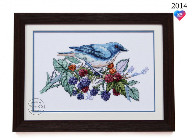 DIY Cross Stitch Kit "Blue Nightingale" 10.6x5.7 in / 27.0x14.5 cm