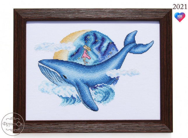 DIY Cross Stitch Kit "Whale" 10.2x7.1 in / 26.0x18.0 cm