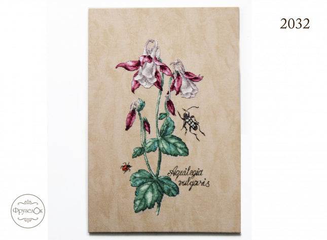 DIY Cross Stitch Kit "Aquilegia" 5.9x11.8 in / 15.0x30.0 cm