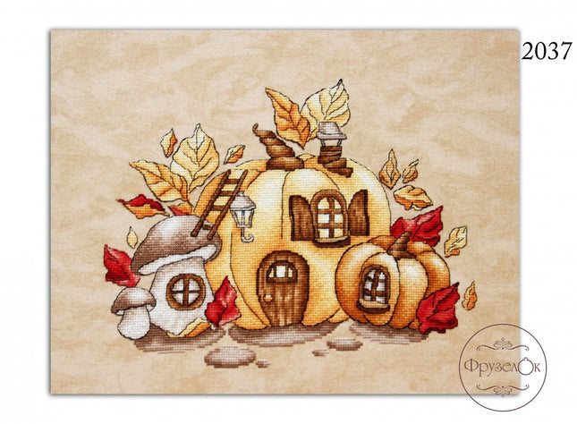 DIY Cross Stitch Kit "Pumpkin house" 11.0x8.9 in / 28.0x22.5 cm