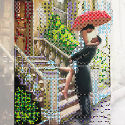 Canvas for bead embroidery "Date in the Rain" 7.9"x7.9" / 20.0x20.0 cm