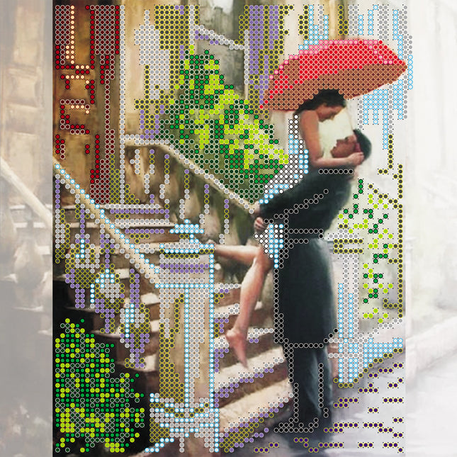 Canvas for bead embroidery "Date in the Rain" 7.9"x7.9" / 20.0x20.0 cm