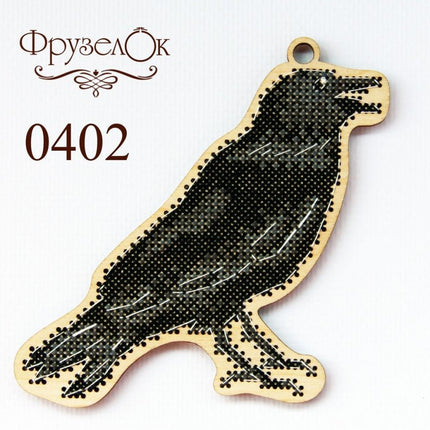 DIY Cross stitch kit on wood "Raven" 4.3x4.3 in / 11.0x11.0 cm