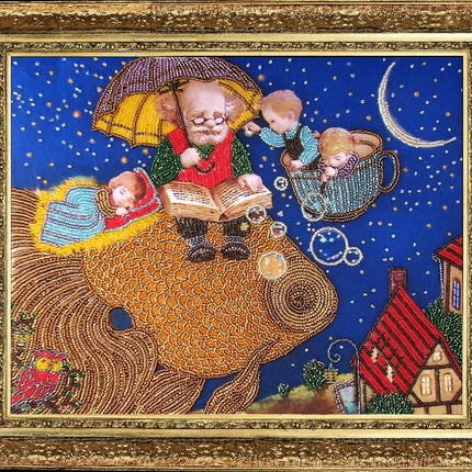 DIY Bead Embroidery Kit "Goldfish Fairy Tale" 9.8"x12.6" / 25.0x32.0 cm