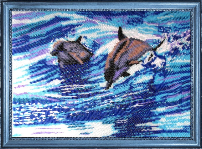 DIY Bead Embroidery Kit "Dolphins (after E. Samarskaya)" 9.4"x13.0" / 24.0x33.0 cm