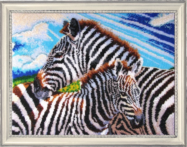DIY Bead Embroidery Kit "Zebras" 9.4"x12.6" / 24.0x32.0 cm