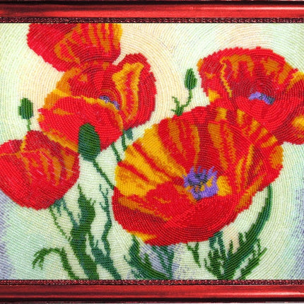 DIY Bead Embroidery Kit "Sunny Poppies" 9.8"x12.2" / 25.0x31.0 cm