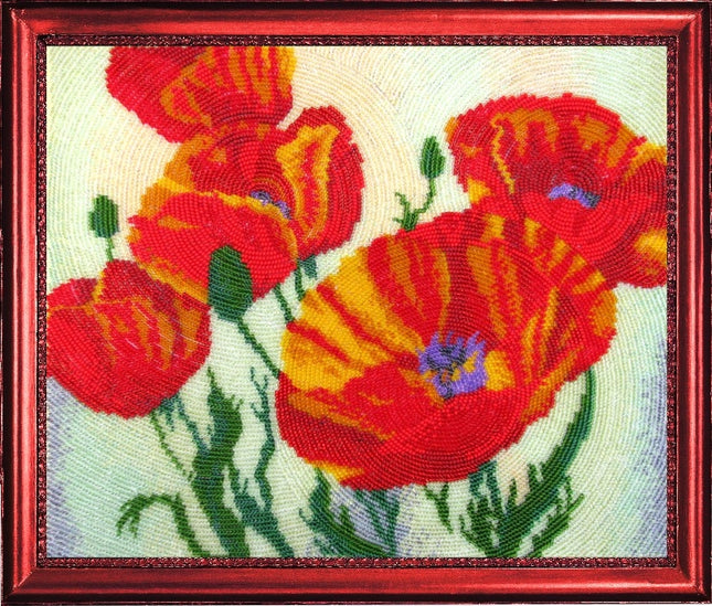 DIY Bead Embroidery Kit "Sunny Poppies" 9.8"x12.2" / 25.0x31.0 cm