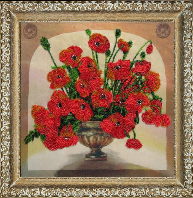 DIY Bead Embroidery Kit "Bouquet of Poppies" 10.6"x10.6" / 27.0x27.0 cm