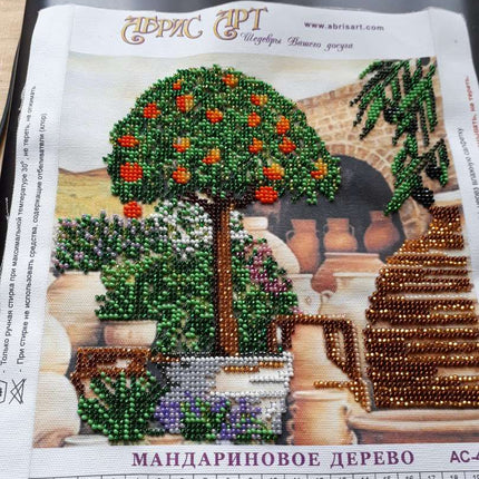 Canvas for bead embroidery "Mandarin Tree" 7.9"x7.9" / 20.0x20.0 cm