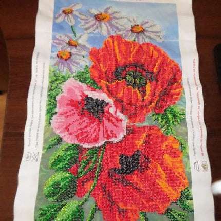 DIY Bead Embroidery Kit "Wild poppies – 1" 9.4"x17.5" / 24.0x44.5 cm