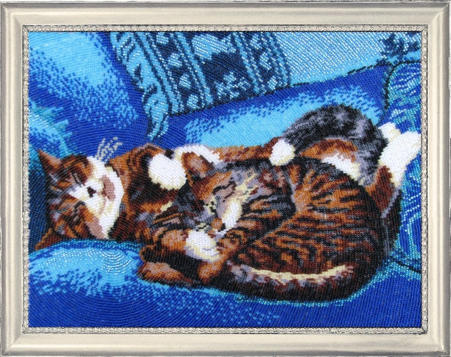 DIY Bead Embroidery Kit "Sleeping Kitties" 9.8"x13.4" / 25.0x34.0 cm
