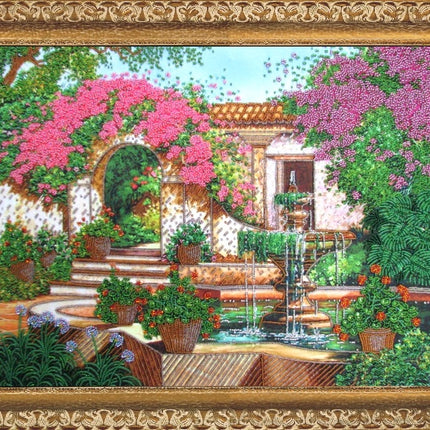 Bead DIY Embroidery Kit "Courtyard with the Fountane" 12.2"x20.9"/ 31.0x53.0 cm