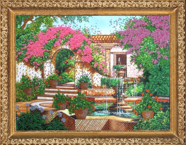 Bead DIY Embroidery Kit "Courtyard with the Fountane" 12.2"x20.9"/ 31.0x53.0 cm