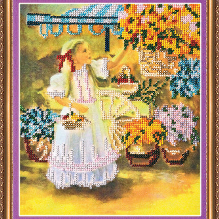 DIY Bead Embroidery Kit "The little flower girl" 8.3"x9.8" / 21.0x25.0 cm