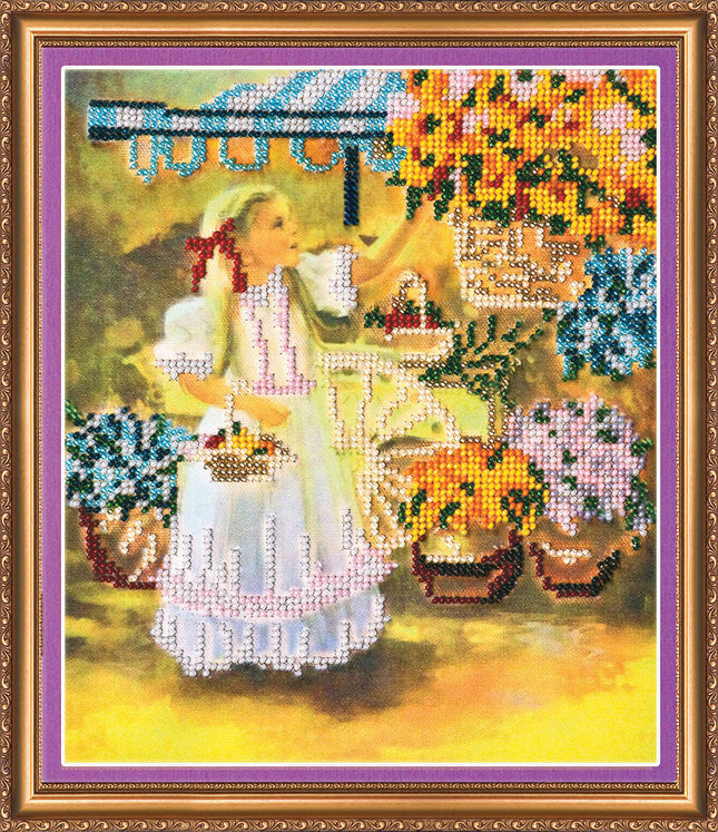 DIY Bead Embroidery Kit "The little flower girl" 8.3"x9.8" / 21.0x25.0 cm