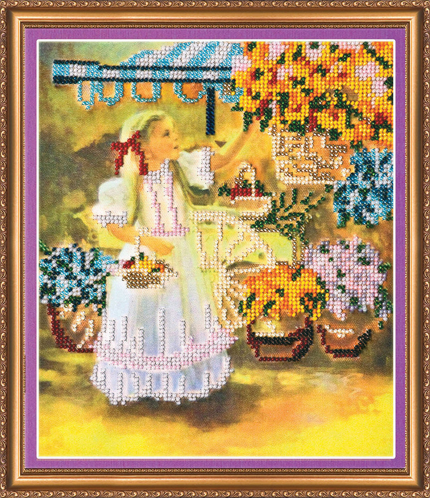 DIY Bead Embroidery Kit "The little flower girl" 8.3"x9.8" / 21.0x25.0 cm