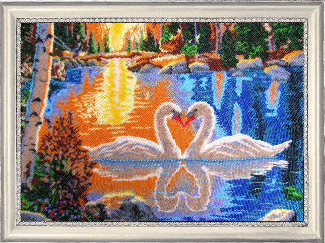 DIY Bead Embroidery Kit "Swans at the Sunset" 13.4"x19.3" / 34.0x49.0 cm