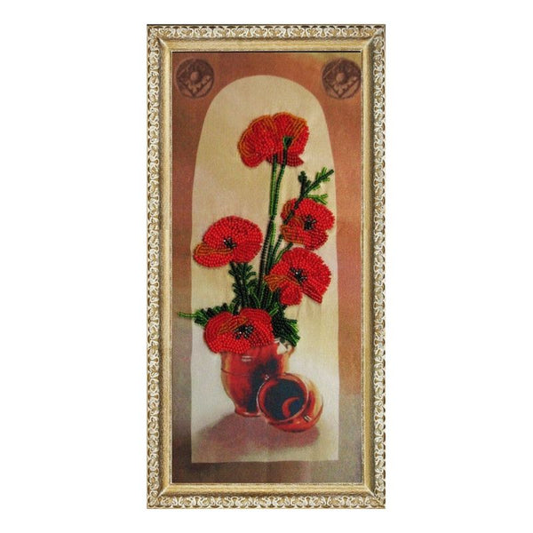 DIY Bead Embroidery Kit "Poppies" 10.6"x5.1" / 27.0x13.0 cm