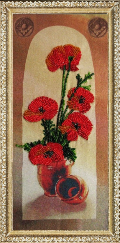 DIY Bead Embroidery Kit "Poppies" 10.6"x5.1" / 27.0x13.0 cm