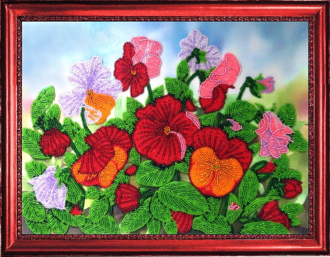 DIY Bead Embroidery Kit "Pansies 2" 9.8"x13.0" / 25.0x33.0 cm
