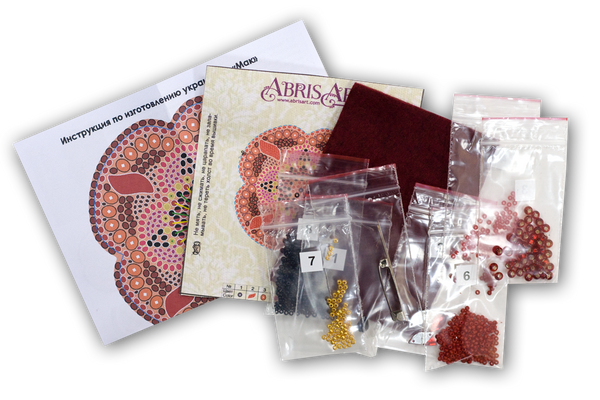 Beadwork kit for creating brooch 