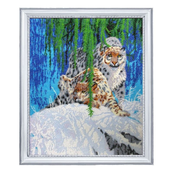 DIY Bead Embroidery Kit "Snow Panthers" 17.7"x14.6" / 45.0x37.0 cm