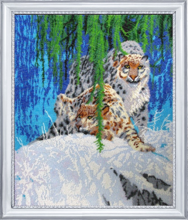 DIY Bead Embroidery Kit "Snow Panthers" 17.7"x14.6" / 45.0x37.0 cm