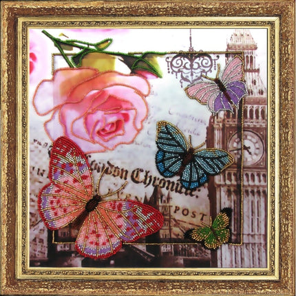 Bead DIY Embroidery Kit "Greetings from London" 10.2"x10.2"/ 26.0x26.0 cm