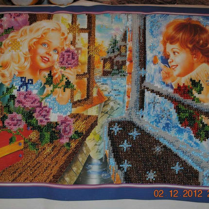 DIY Bead Embroidery Kit "Kay and Gerda" 13.8"x10.2" / 35.0x26.0 cm